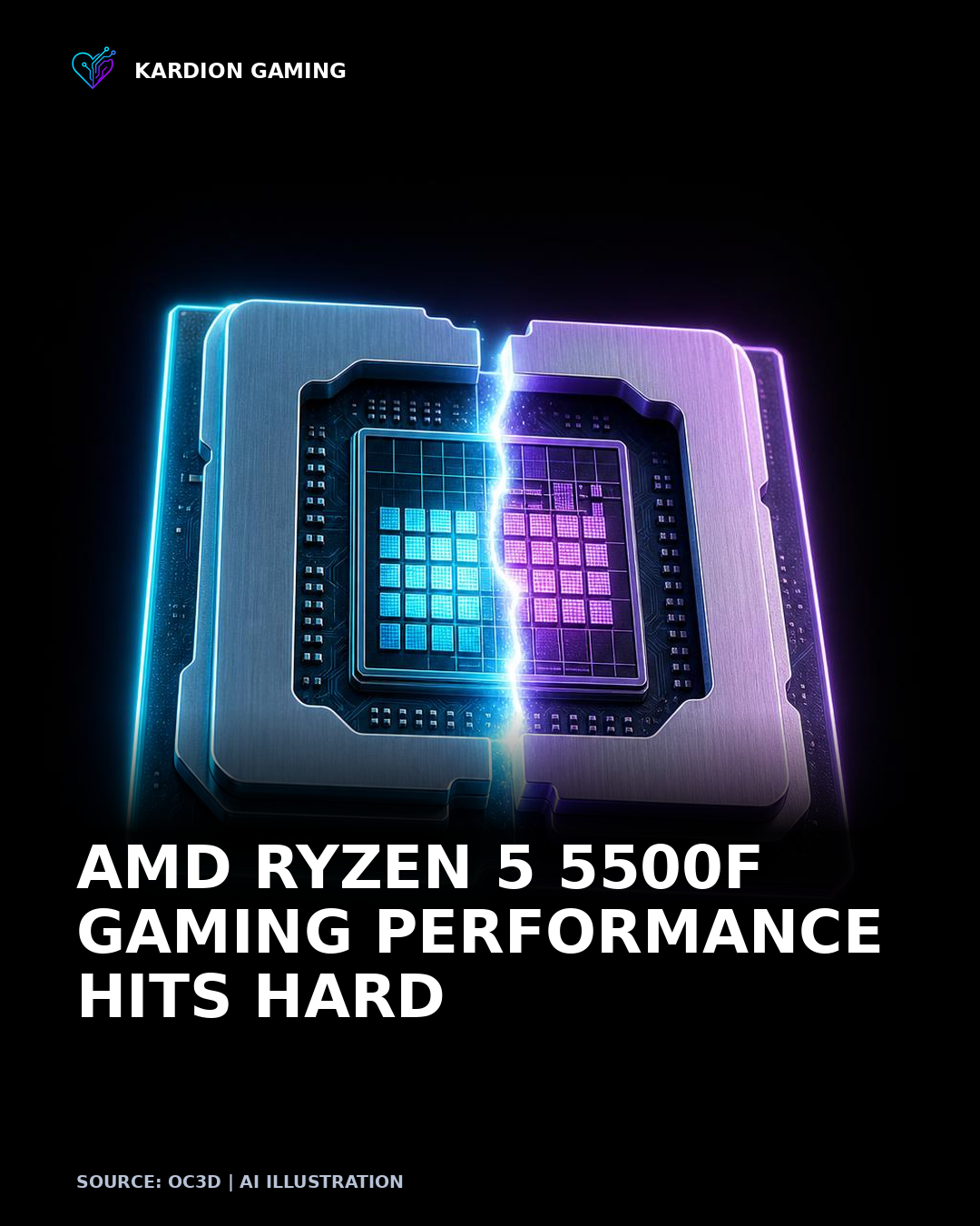 Kardion Gaming AI illustration for: AMD Ryzen 5 5500F beats their Ryzen 5 5500 in gaming benchmarks by a significant margin