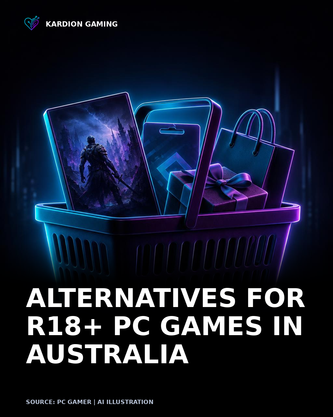 Kardion Gaming AI illustration for: Where can Australians buy R18+ PC games without a credit card? Pretty much everywhere but Steam