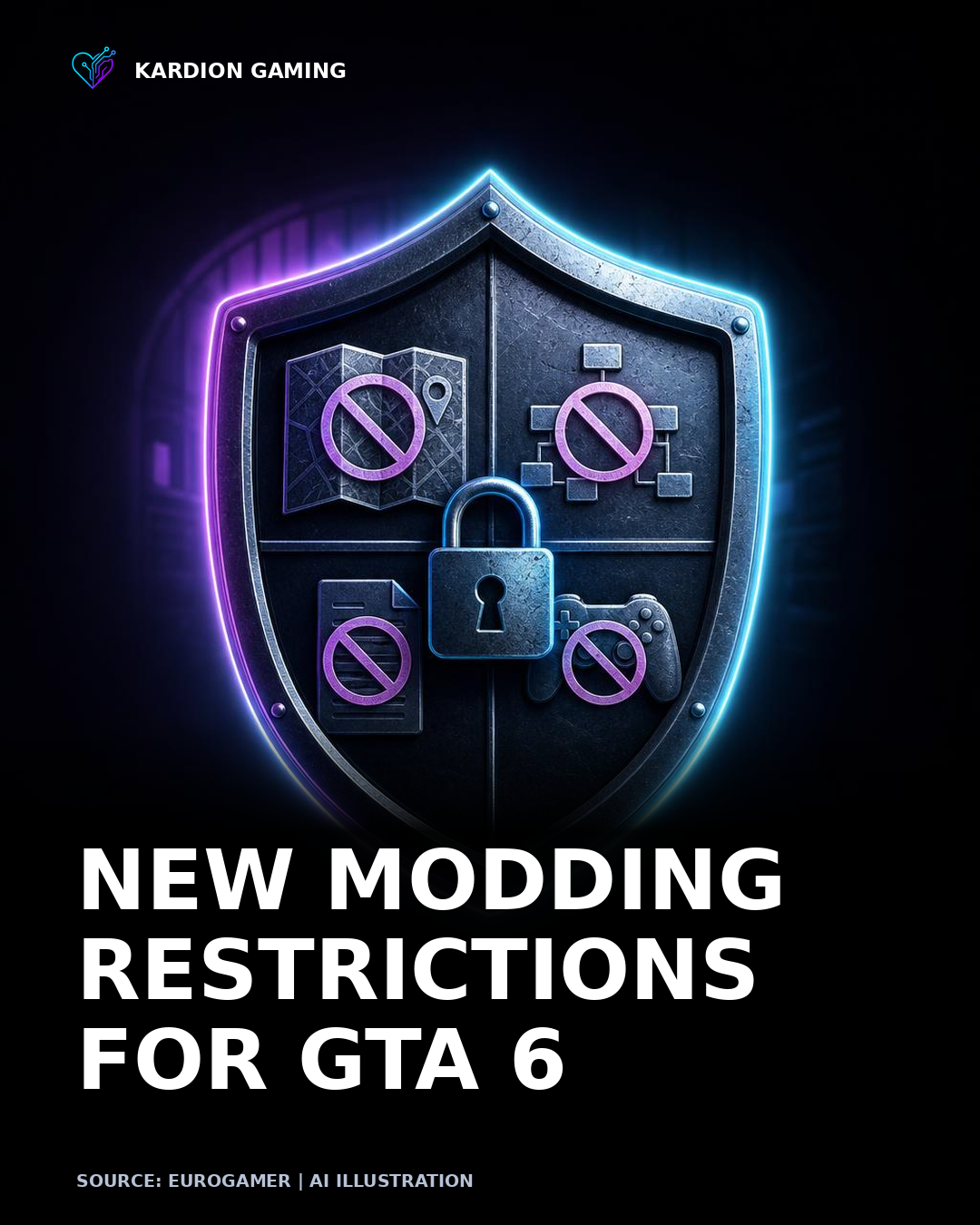 Kardion Gaming AI illustration for: Weeks before GTA 6, Rockstar Games imposes new guidelines that restrict mods for missions, maps, updated storylines, and third-party IP