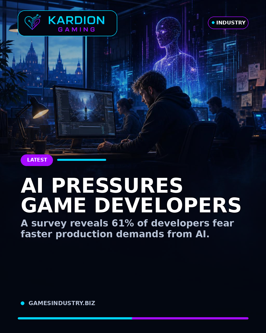 Kardion Gaming AI illustration for: European game developers are more concerned that AI will pressure them to work faster rather than take their job