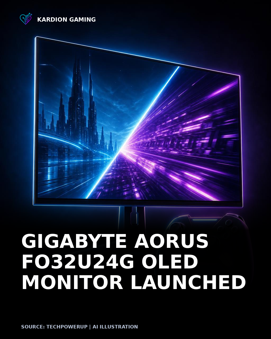 Kardion Gaming AI illustration for: Gigabyte Details 32-inch AORUS FO32U24G OLED Gaming Monitor With Dual Mode 4K 240 Hz and 1080p 480 Hz
