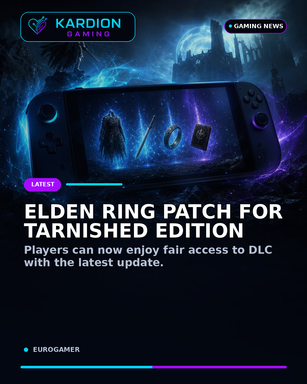 Kardion Gaming AI illustration for: FromSoftware patches Elden Ring to stop players sharing the Tarnished Edition Switch 2 extras for free